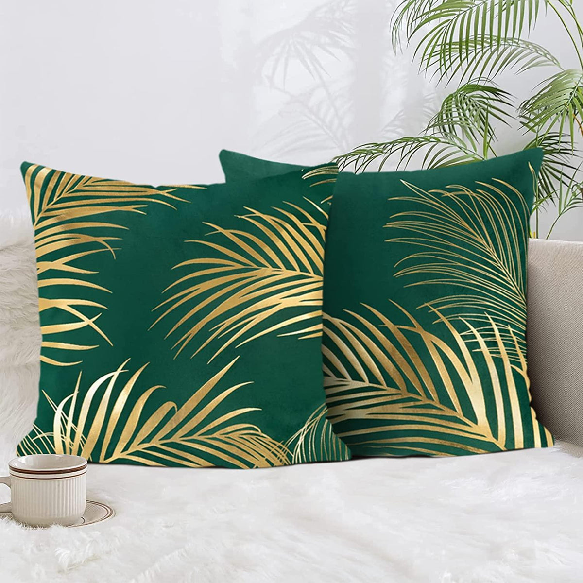 Gold Leaf Pattern Velvet Cushion Covers 45 x 45 cm RKAAS HOME