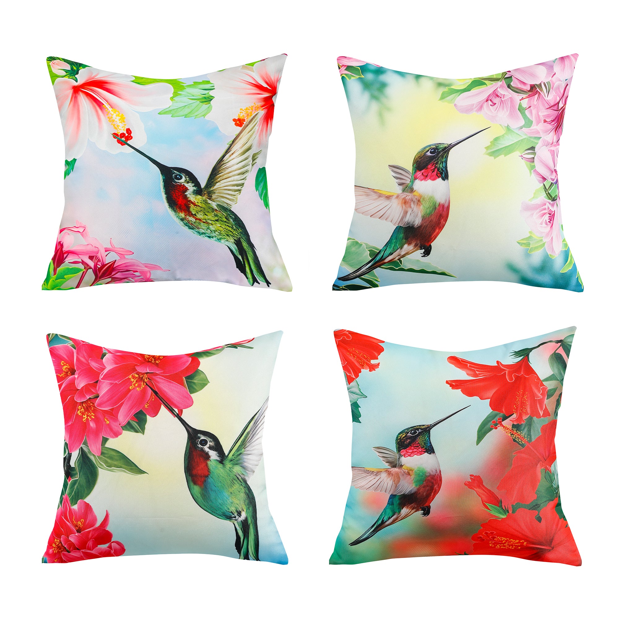Colourful bird print waterproof cushion cover for indoor and outdoor use, featuring a vibrant nature-inspired design.