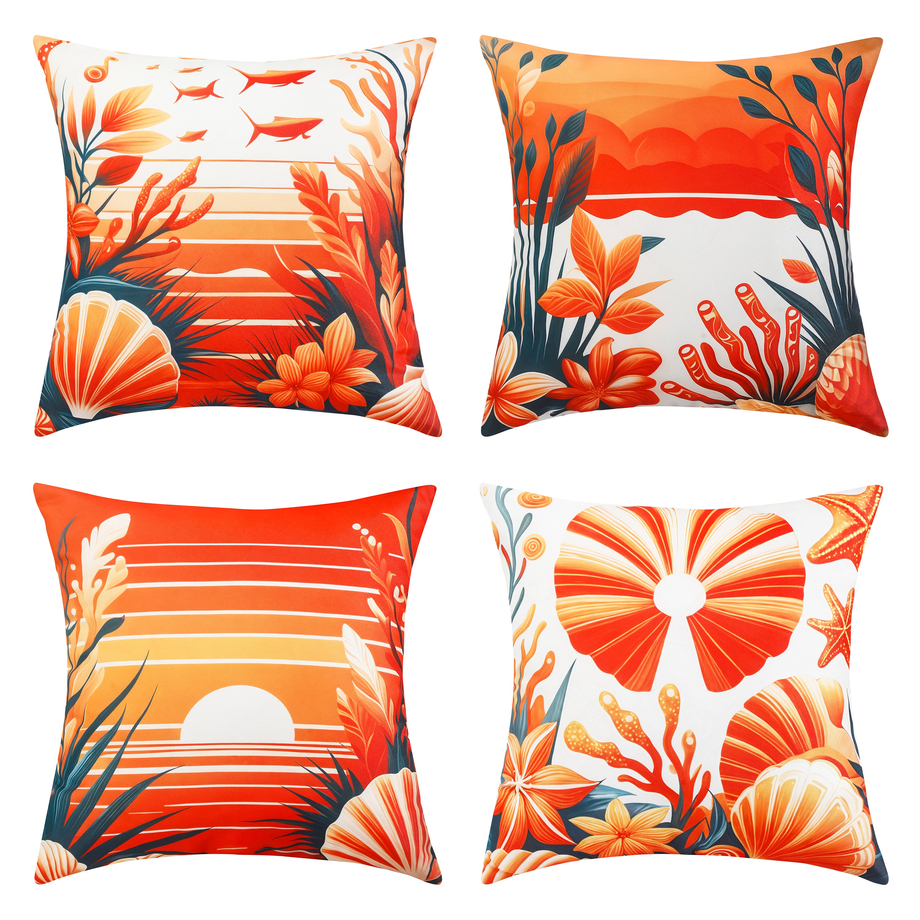 Marine-themed waterproof cushion covers with seashell and starfish designs