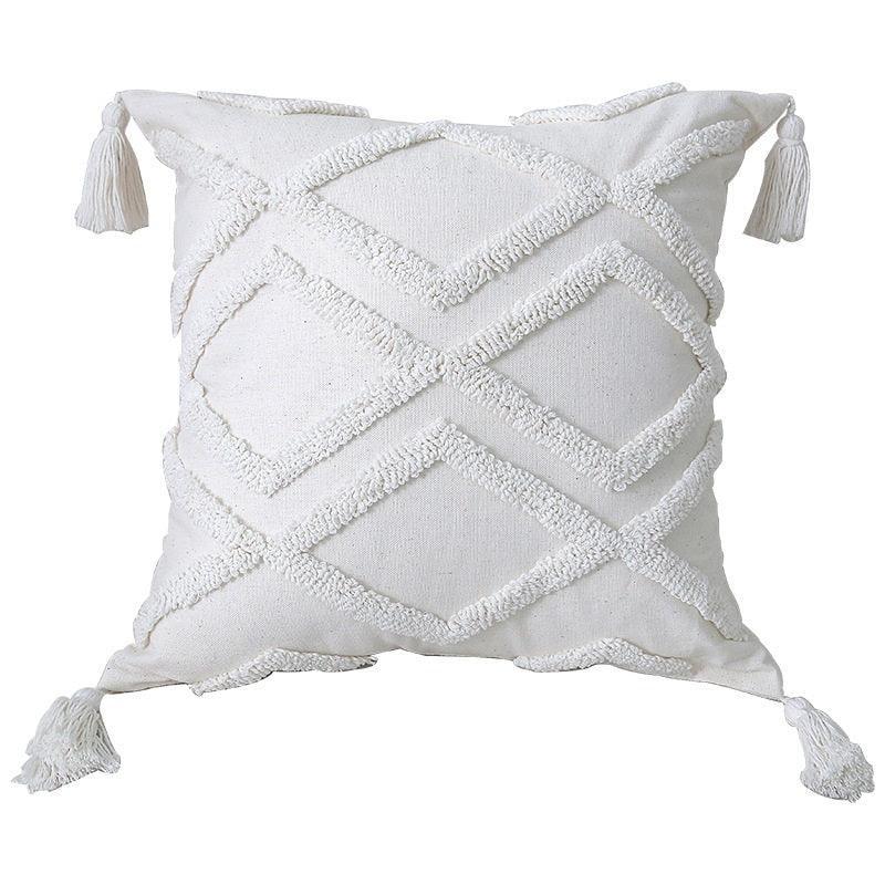 Bohemian tufted cushion cover with tassel accents in pure cotton fabric