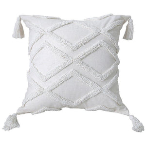 Bohemian tufted cushion cover with tassel accents in pure cotton fabric