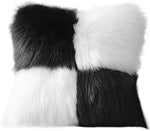 Load image into Gallery viewer, Black and white fur pillow with a checkered pattern
