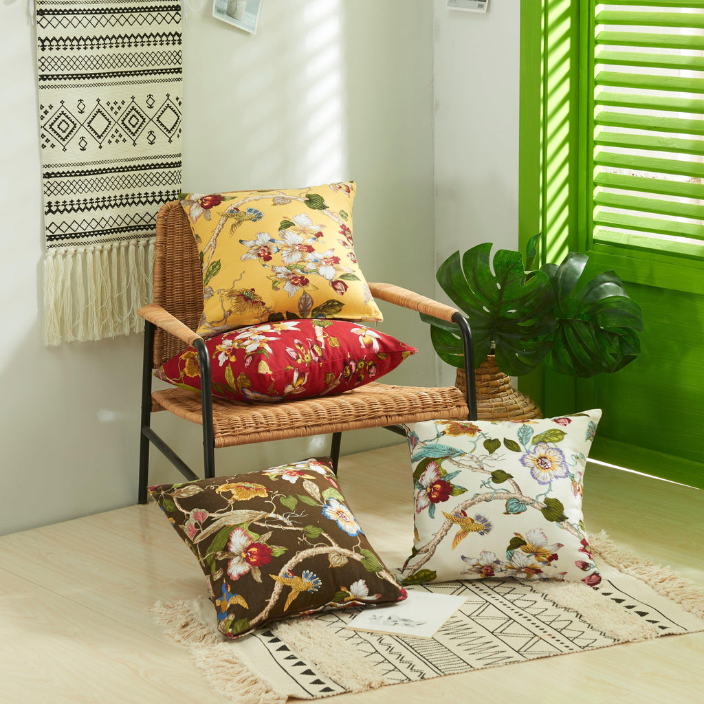 Double-sided floral printing cushion cover in red and yellow, 45x45cm size
