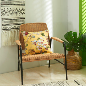 Close-up of double-sided polyester cotton fabric cushion cover with floral patterns