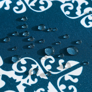 Stylish indoor outdoor table cloth with water and stain-resistant features.