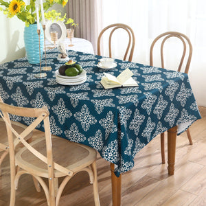 Water-resistant table cloth for indoor and outdoor dining use.