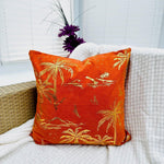 Load image into Gallery viewer, Tropical palm tree pattern cushion cover in velvet with gold accents, 45x45 cm
