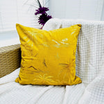 Load image into Gallery viewer, Mustard yellow square velvet pillow cover with gold stamping of palm tree pattern, 45x45 cm
