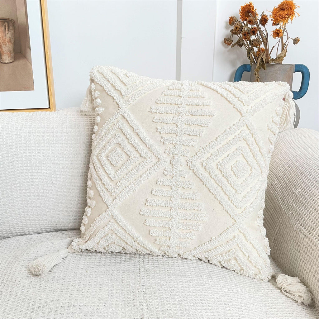 Pure cotton custom boho tassel style tufted cushion cover for home decoration
