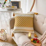 Load image into Gallery viewer, Custom woven Moroccan boho tufted square cushion cover with tassels, 45x45 cm (18 x 18 inches), decorative pillow for home decor, bohemian style accent pillow
