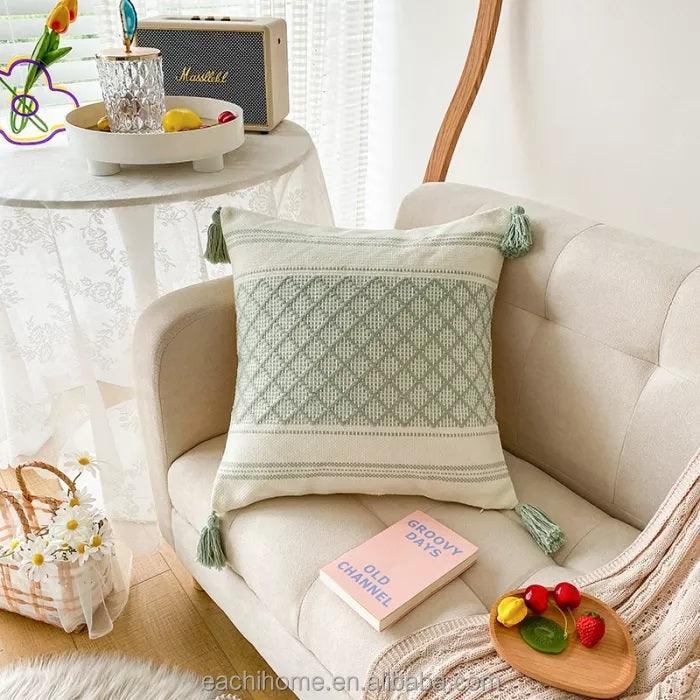 Moroccan Boho Tassel Cushion Cover | Woven Tufted Design - 45x45cm Home Décor