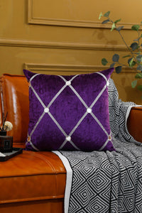 Diamante-decorated purple square pillow cover, 45x45cm