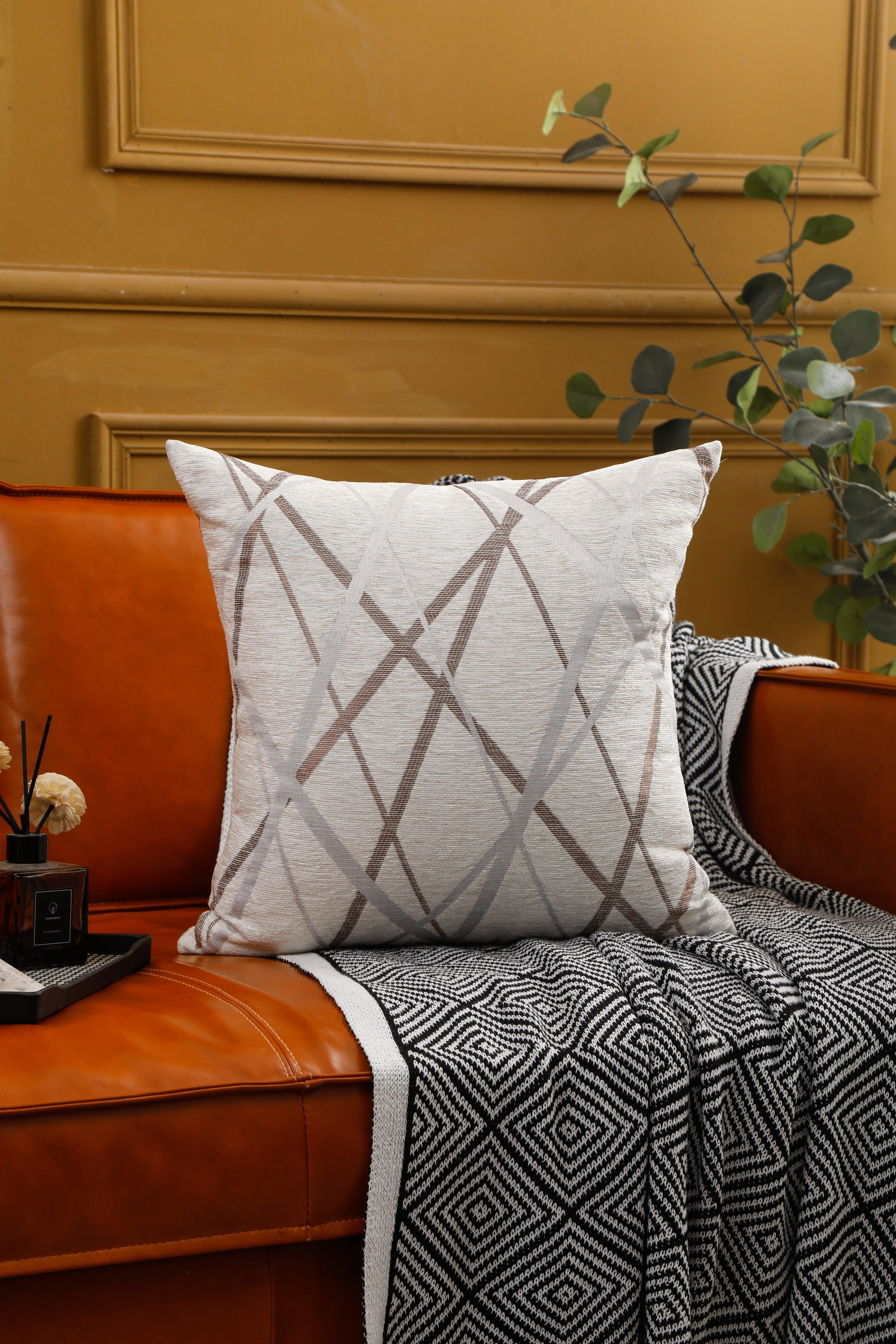 Abstract Lines Geometric Pattern Chenille Cushion Covers 45cm x 45cm 18x18 Inches