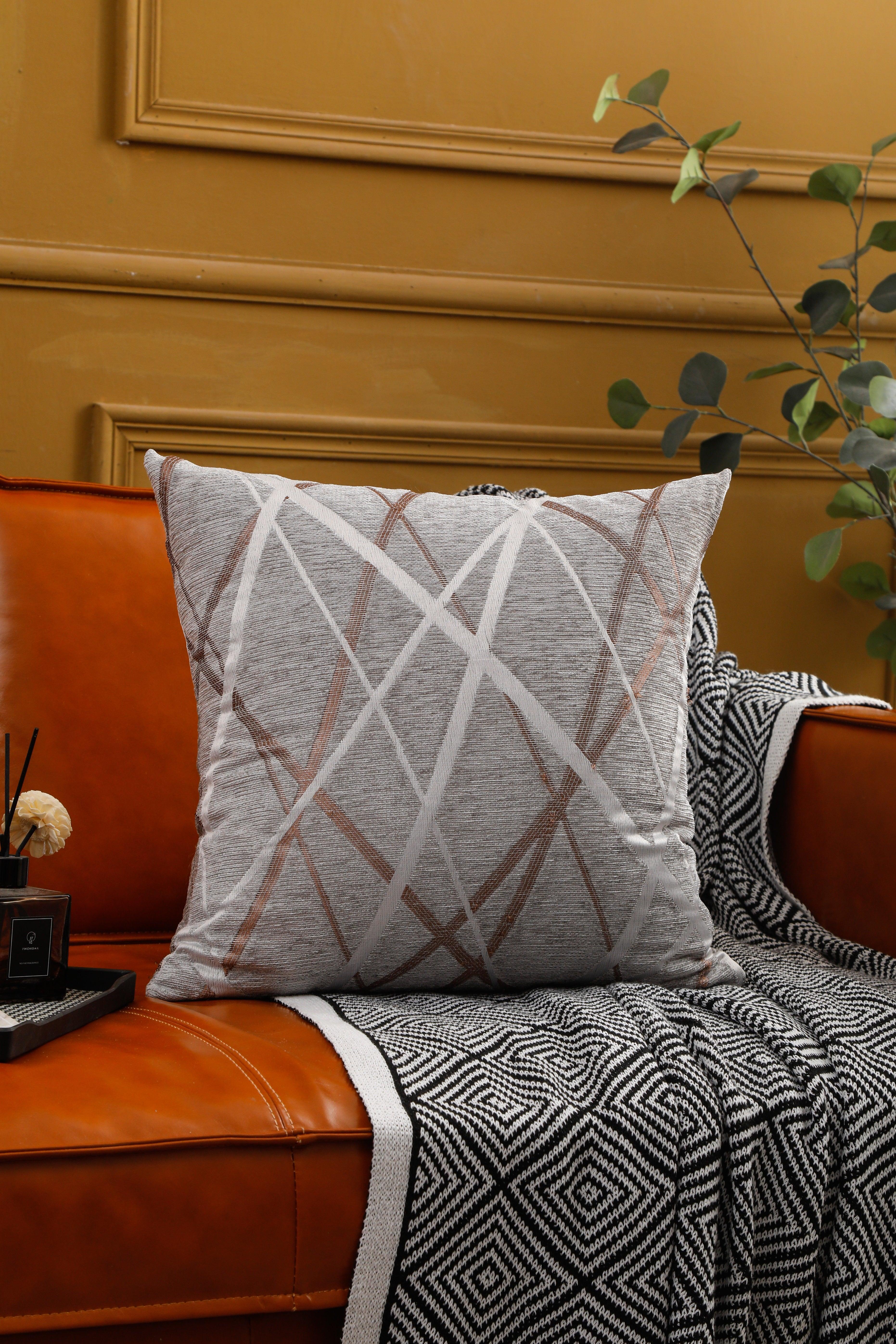 Abstract Lines Geometric Pattern Chenille Cushion Covers 45cm x 45cm 18x18 Inches