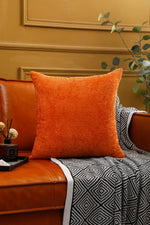 Load image into Gallery viewer, Orange chenille pillow cover in solid pattern, ideal for modern interiors
