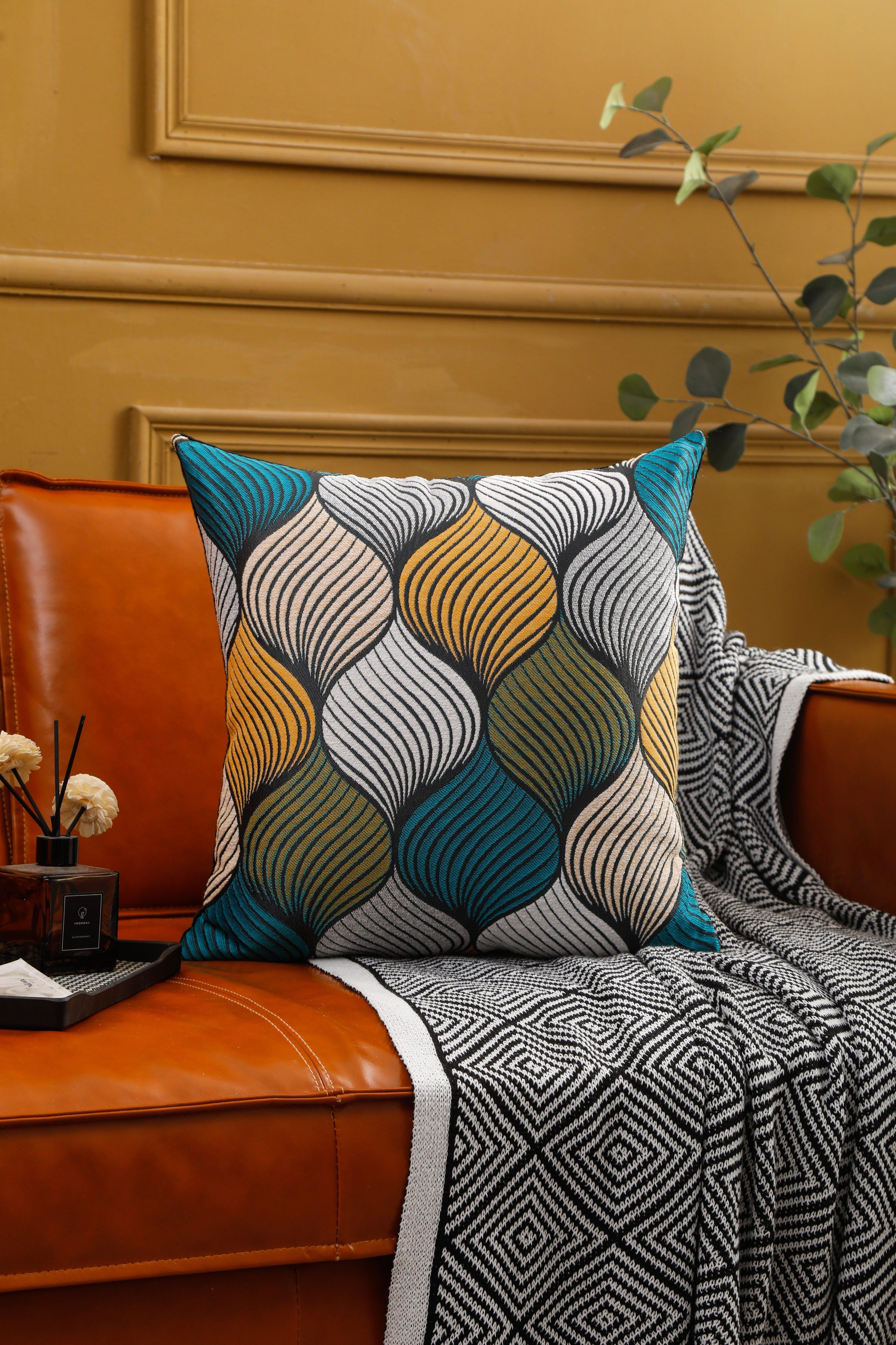 Luxury floral style cushion cover with embroidery, made of chenille and velvet, 18x18 inches