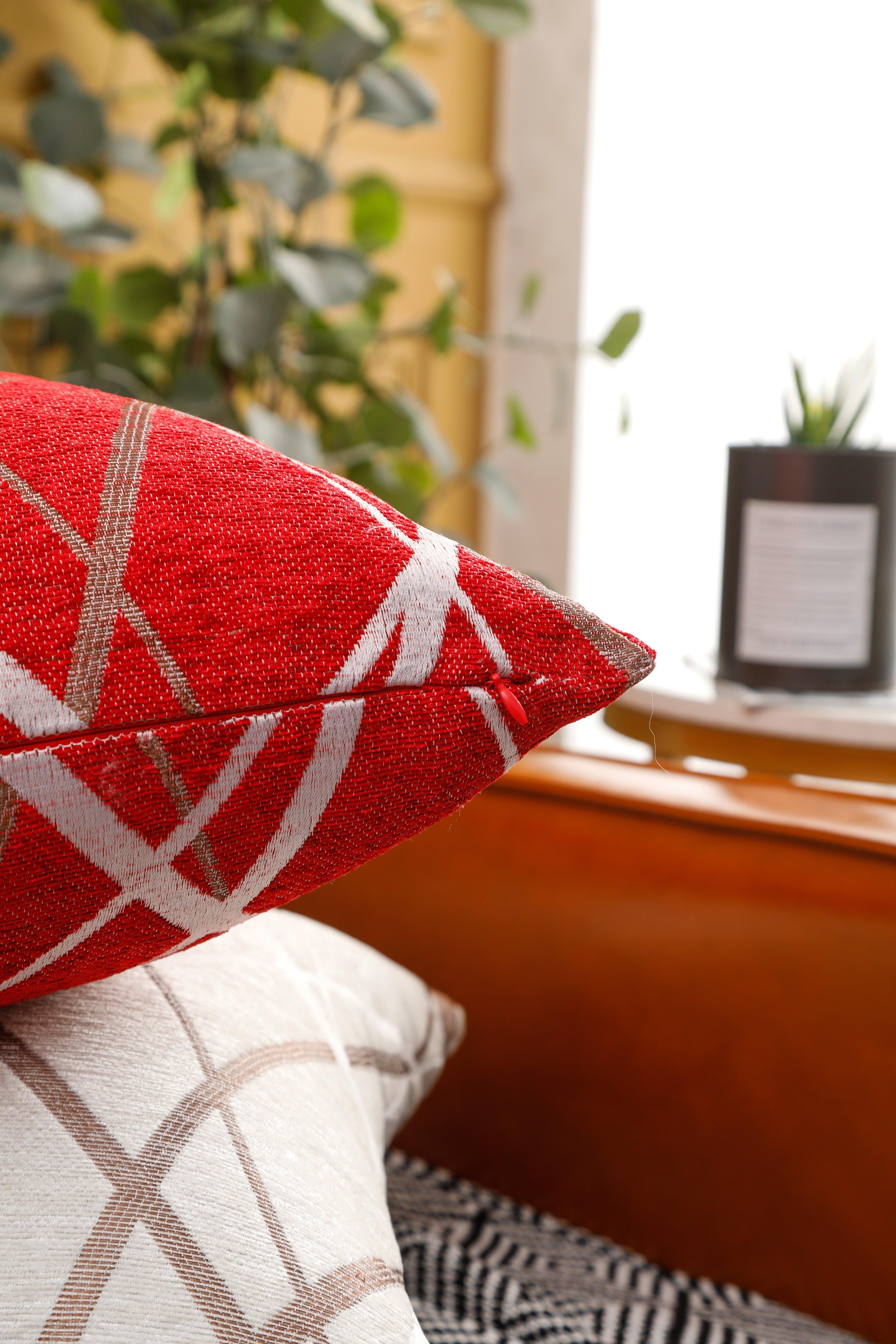 Abstract Lines Geometric Pattern Chenille Cushion Covers 45cm x 45cm 18x18 Inches