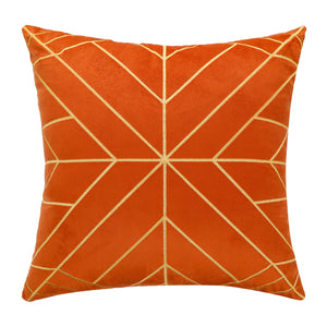 Gold embroidery velvet cushion cover in orange, size 18x18 inches (45x45 cm)