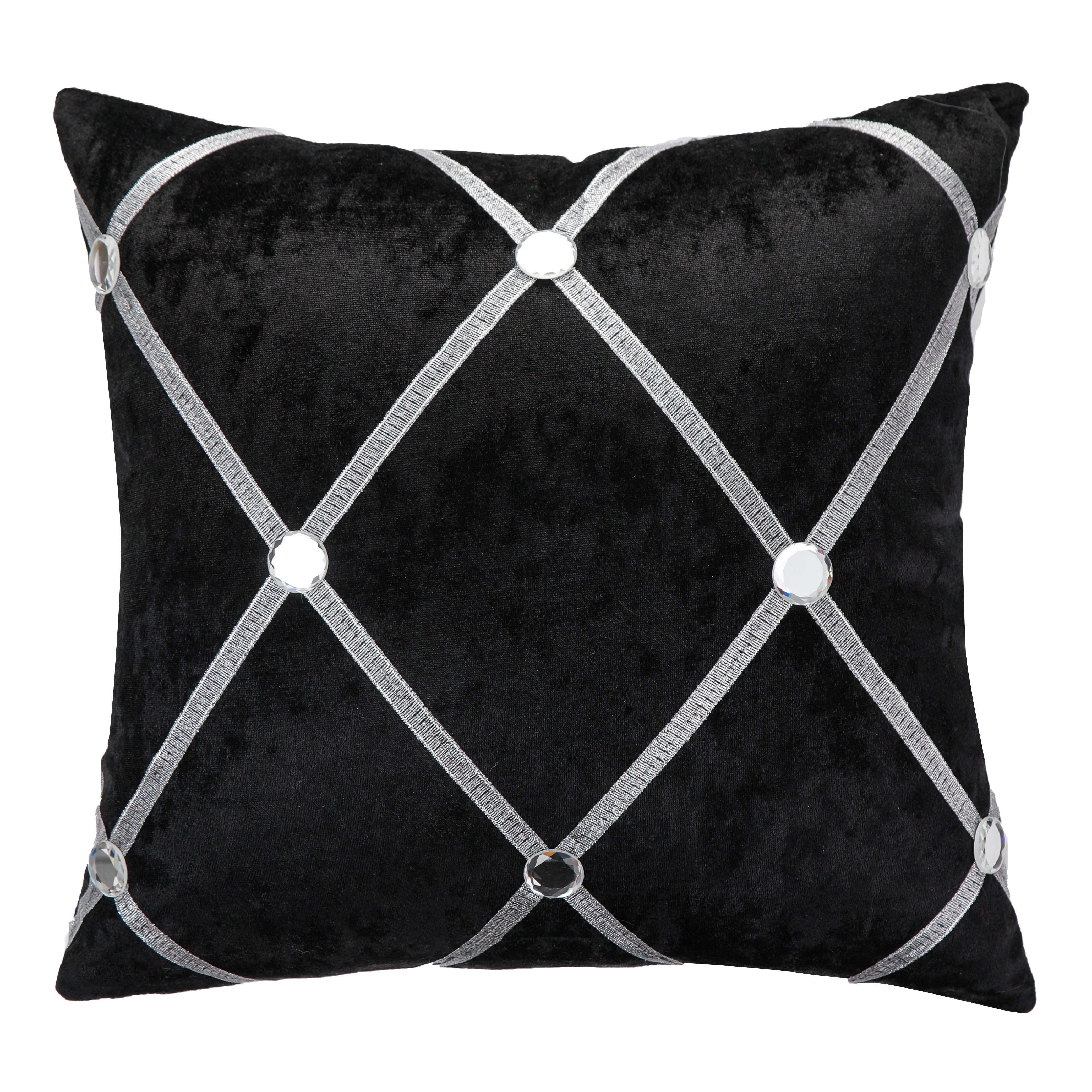 Diamante sparkle black crushed ice velvet square cushion cover, 45x45 cm (18x18 inches), luxury decorative pillow for home deco