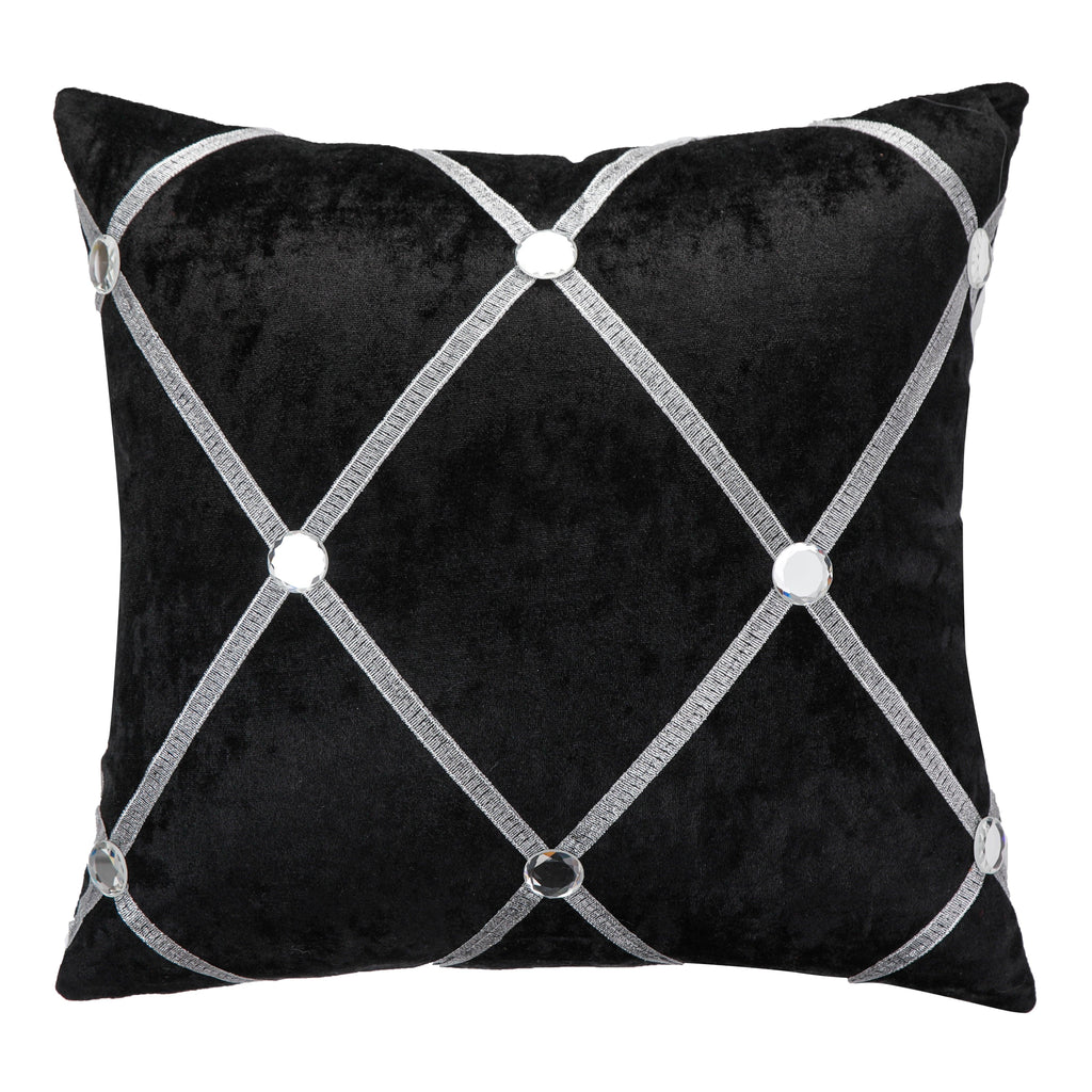 Diamante sparkle black crushed ice velvet square cushion cover, 45x45 cm (18x18 inches), luxury decorative pillow for home deco