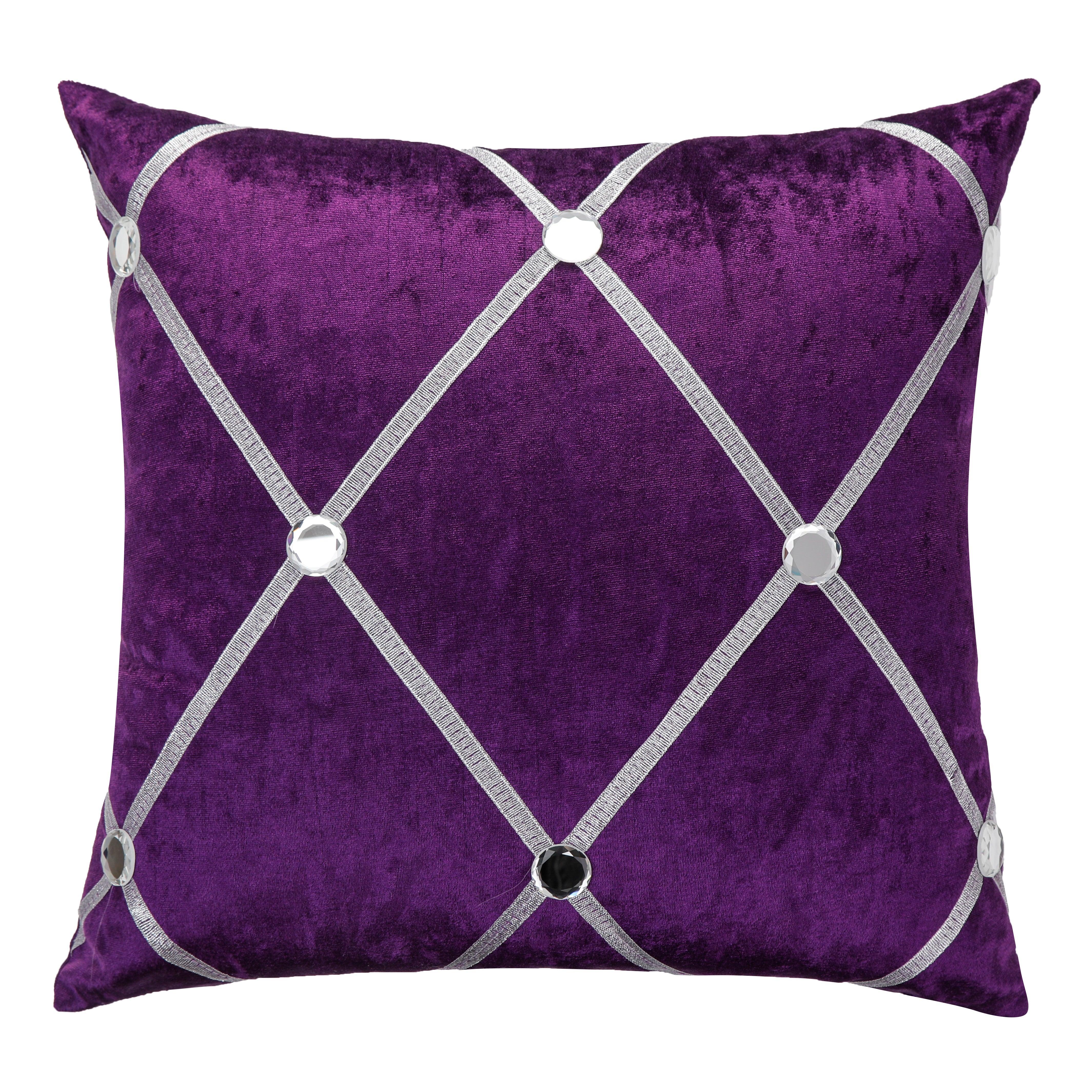 Glamorous 18x18 inches cushion cover with purple bling and crushed velvet