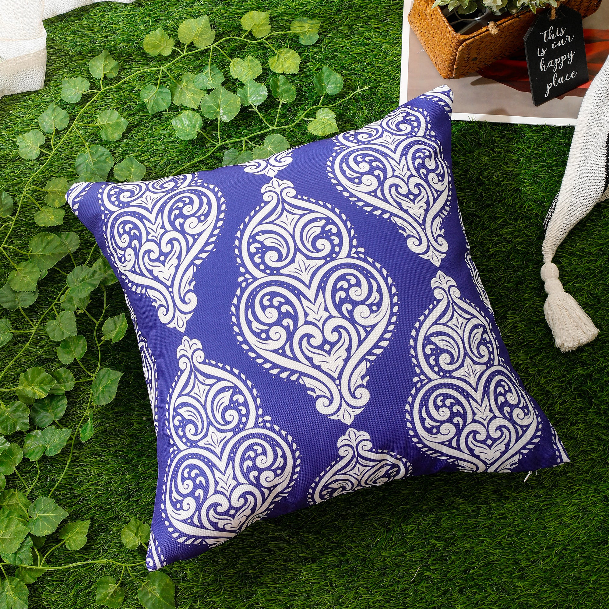 Outdoor waterproof cushion cover featuring colorful mandala design, Design 2, 45x45 cm.