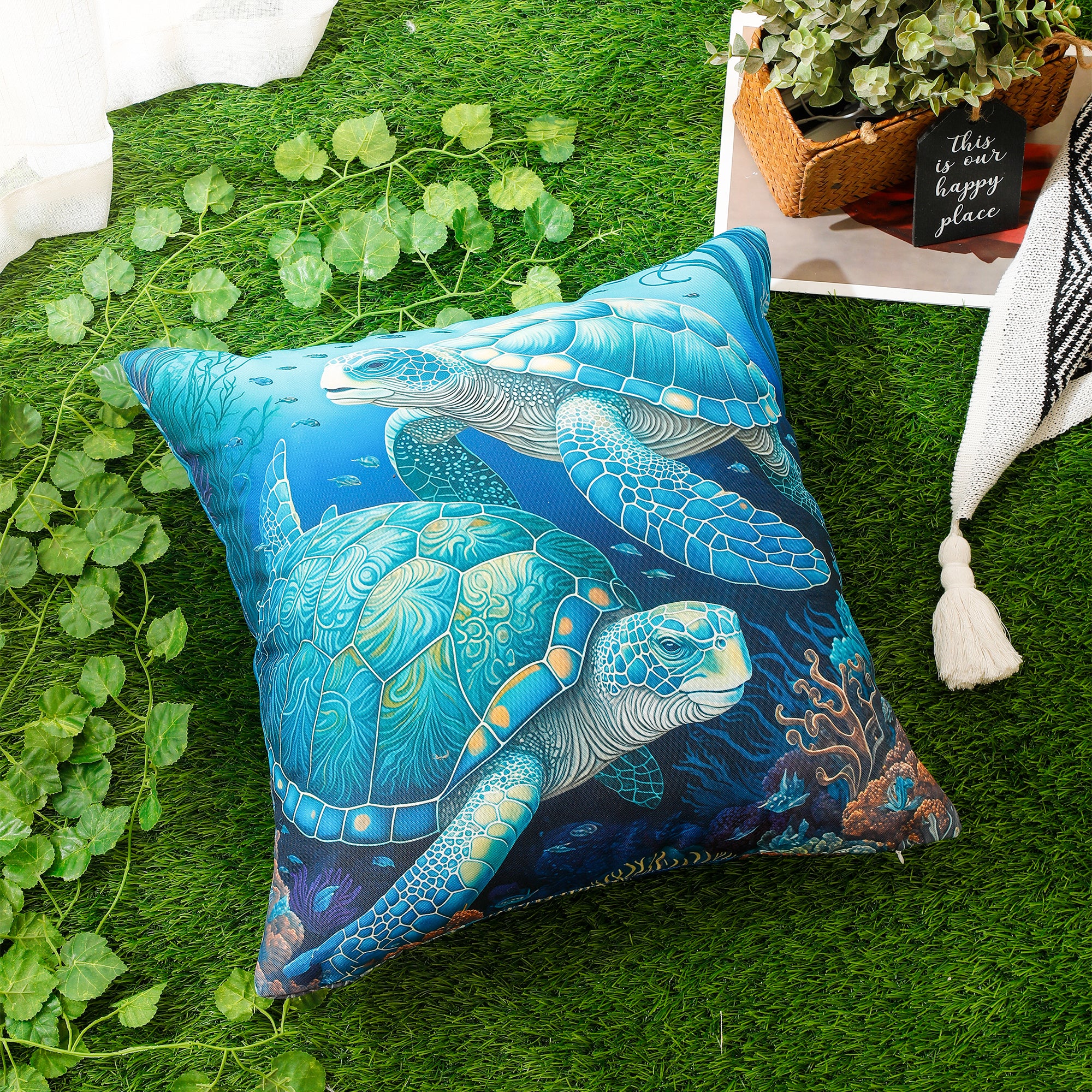 RKAAS HOME waterproof garden cushion covers with marine-themed design - 45x45 cm