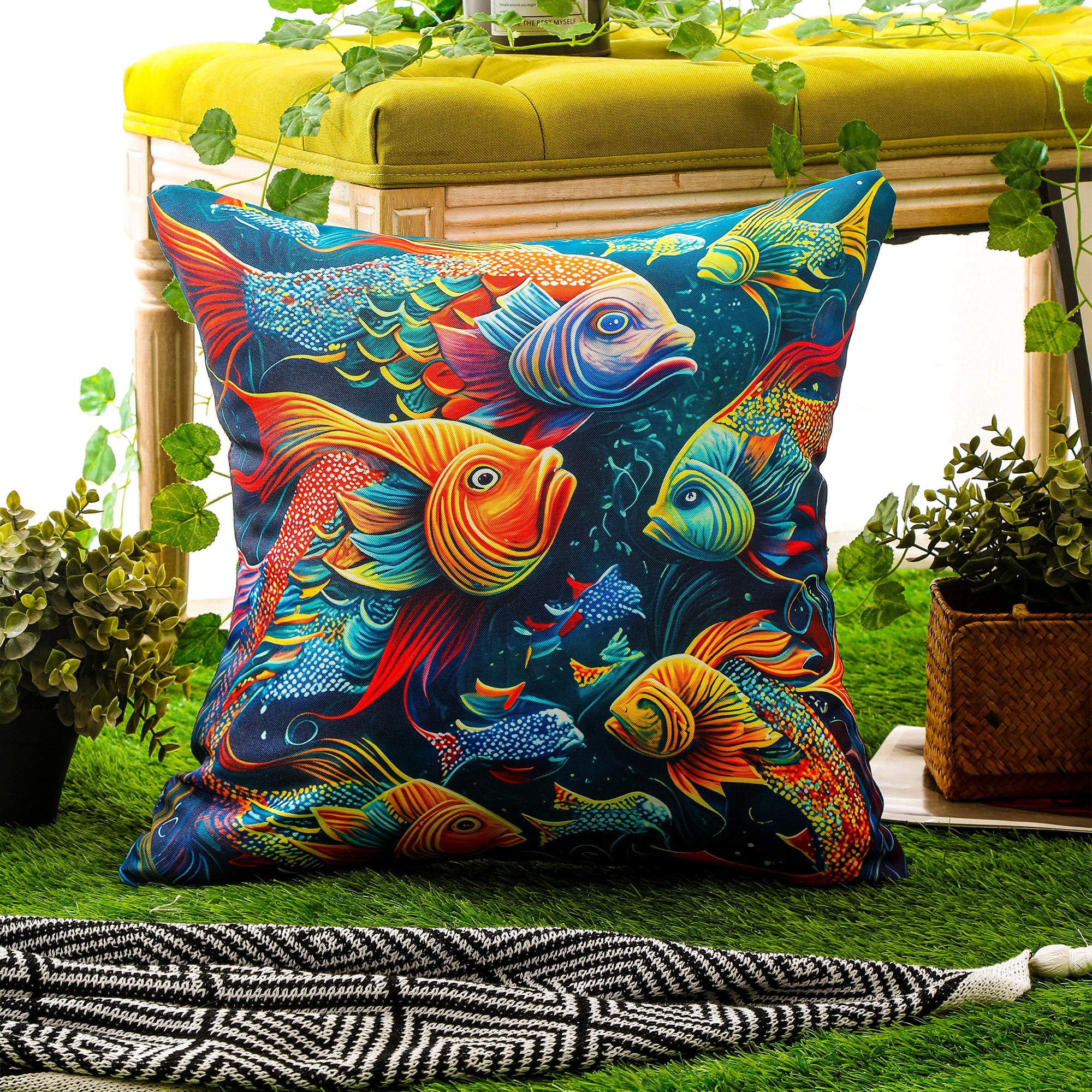 Durable and stylish waterproof marine print cushion covers for home and outdoor furniture
