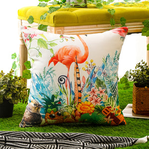 Nature-inspired bird print throw pillow cover with waterproof fabric for long-lasting use.