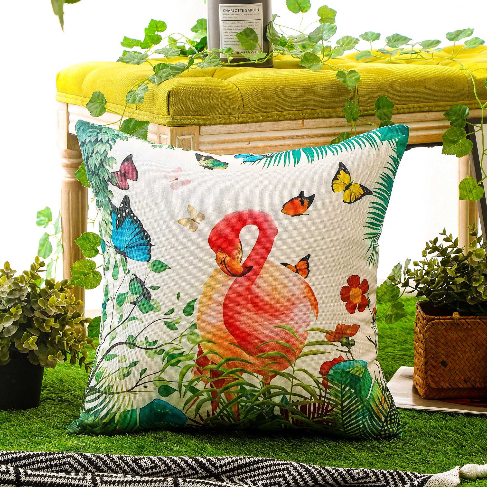 Vibrant bird print waterproof cushion cover with a nature-inspired design for indoor and outdoor use