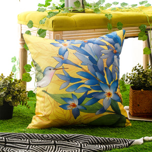 Waterproof and durable floral and bird print pillow cover for home and garden décor.