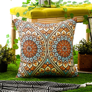 Outdoor waterproof cushion cover featuring colorful mandala design, 45x45 cm.