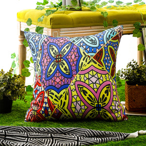 Durable polyester cushion cover with Bohemian mandala print, 45x45 cm