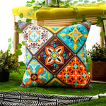 Load image into Gallery viewer, Weather-resistant cushion cover with vibrant mandala design, 45x45 cm.
