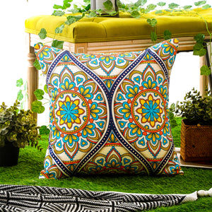 Bohemian Mandala waterproof cushion cover, 45x45 cm, vibrant design.