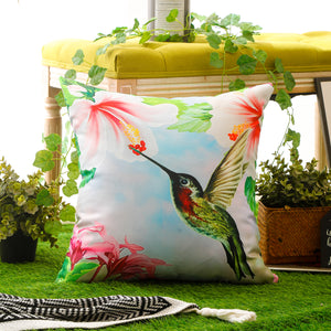 Nature-inspired bird print throw pillow cover with waterproof fabric for long-lasting use.