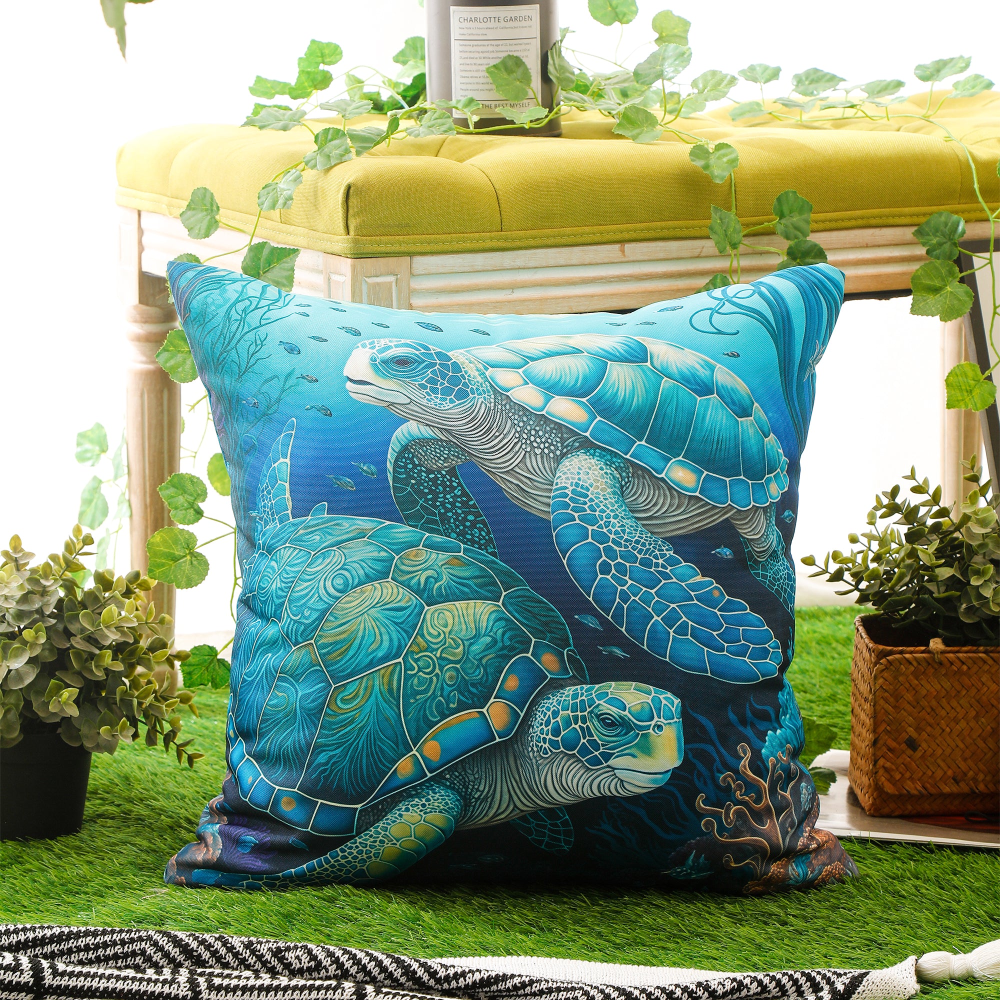 Durable and stylish waterproof cushion covers with a beach-inspired marine theme