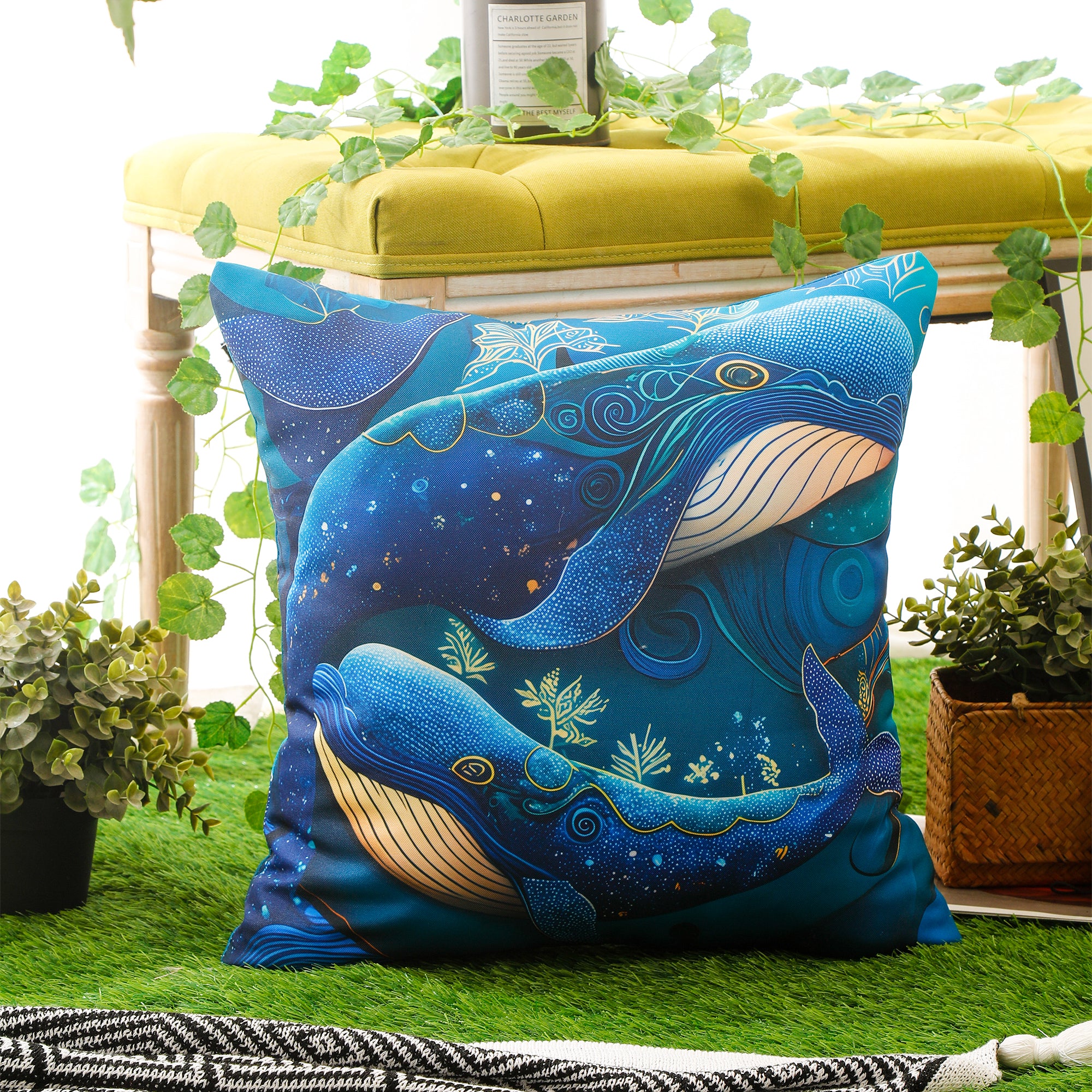 Stain-resistant marine print cushion covers for garden, balcony, and patio decor