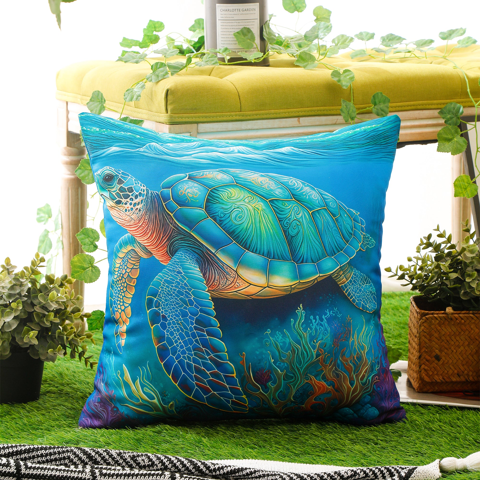 Stain-resistant marine print cushion covers for garden, balcony, and patio decor