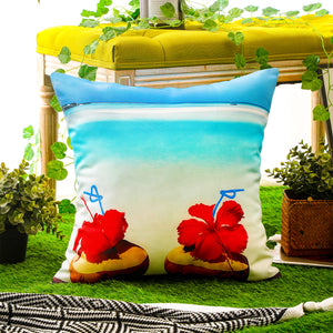 Set of 4 decorative marine print cushion covers, ideal for patios, sofas, and garden furniture.