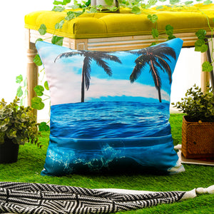 Stylish waterproof throw pillow cover set featuring ocean and beach-themed patterns.