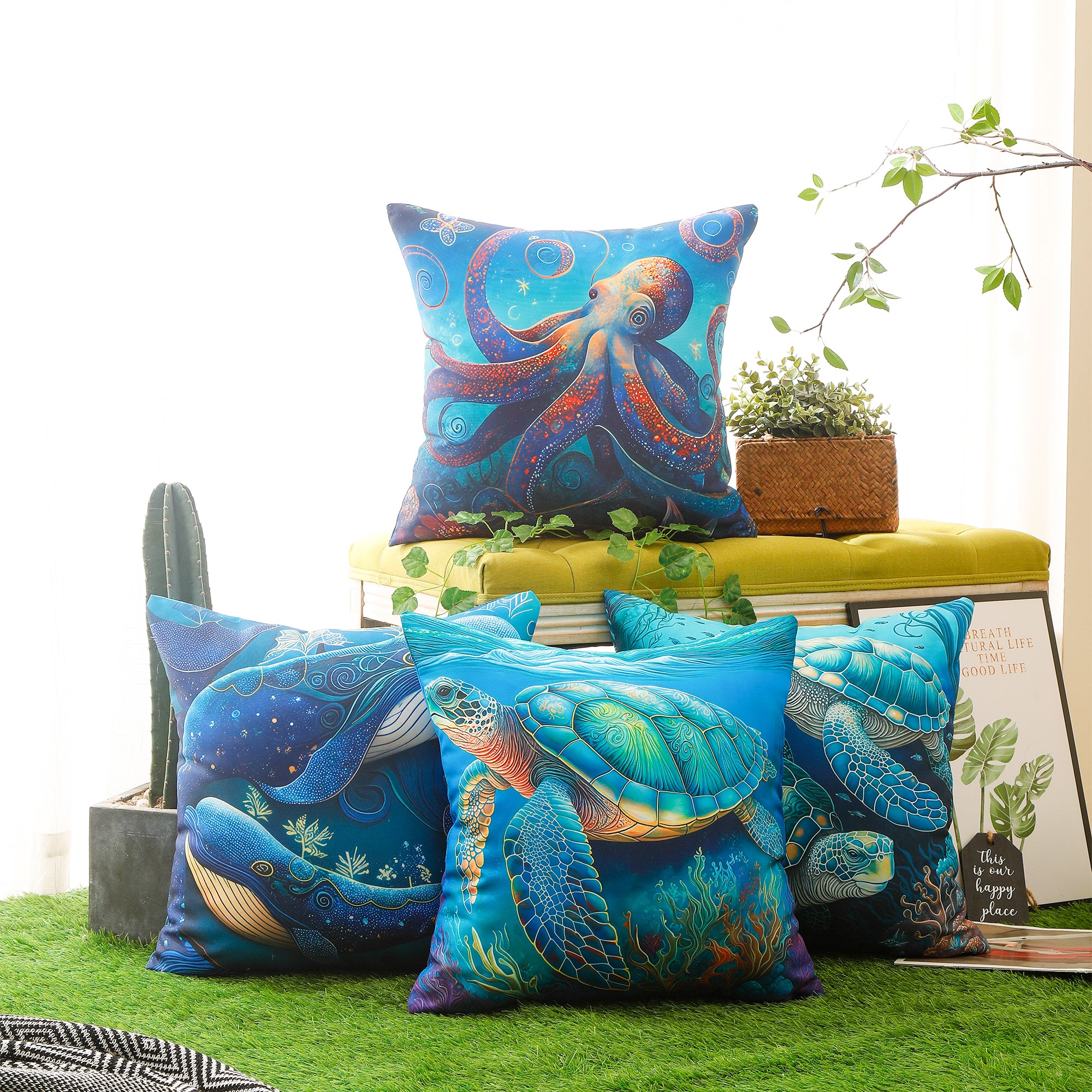 Nautical design water-resistant cushion covers for patio and garden furniture