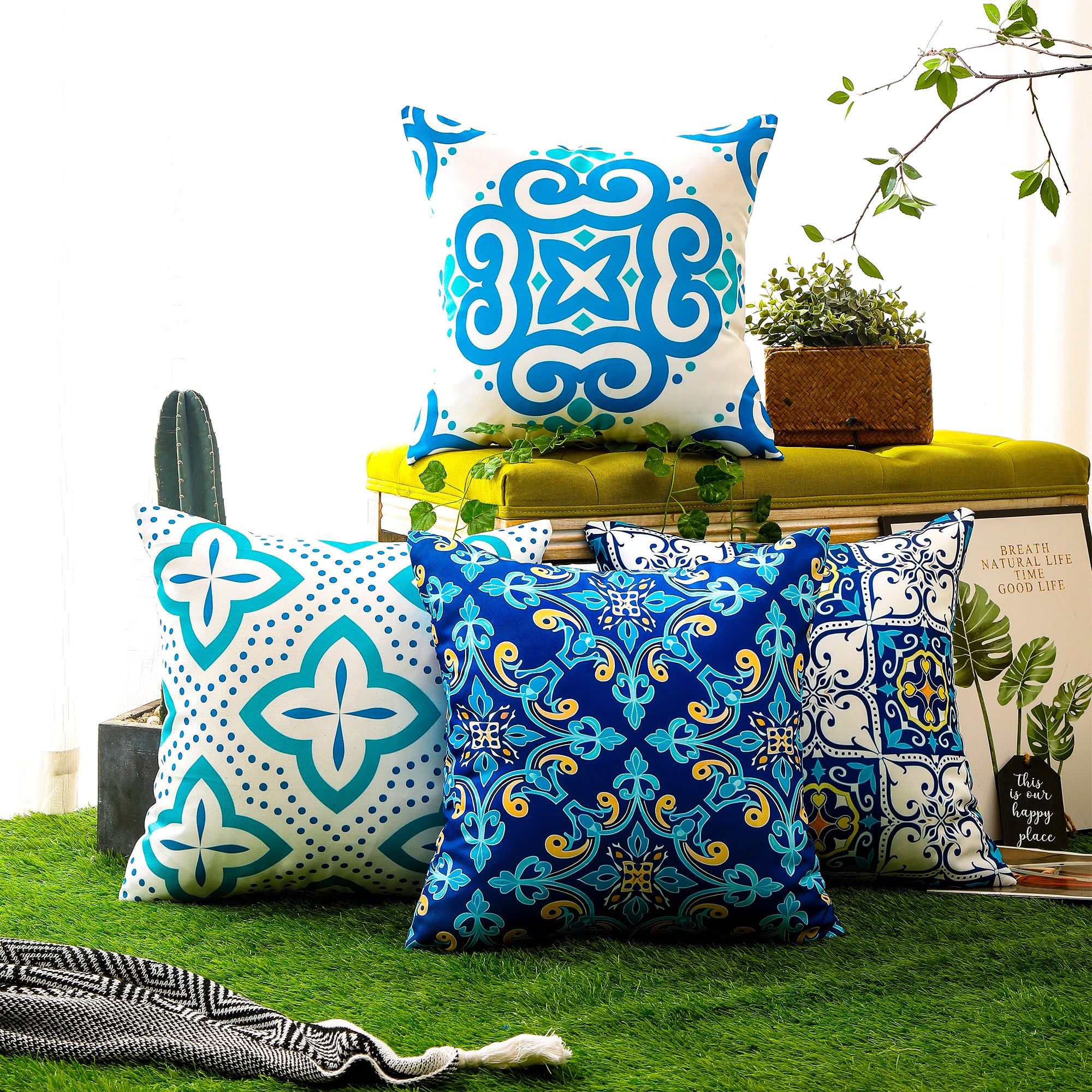 Modern Geometric Moroccan Abstract Waterproof Cushion Cover  - (Set of 4 - 45x45cm)