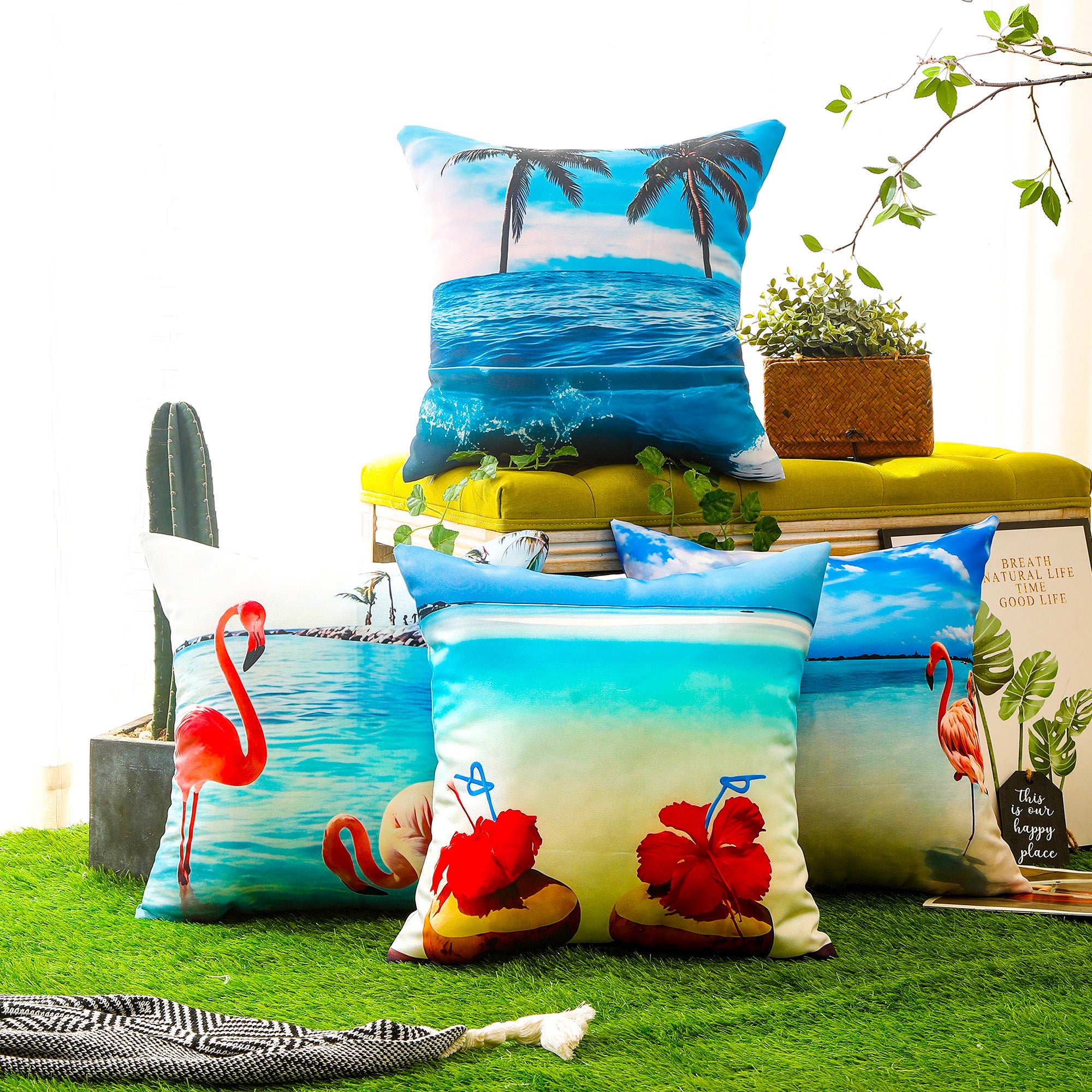 Durable and waterproof marine-themed pillow cover set for beach and coastal décor