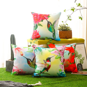Vibrant bird print waterproof cushion cover with a nature-inspired design for indoor and outdoor use