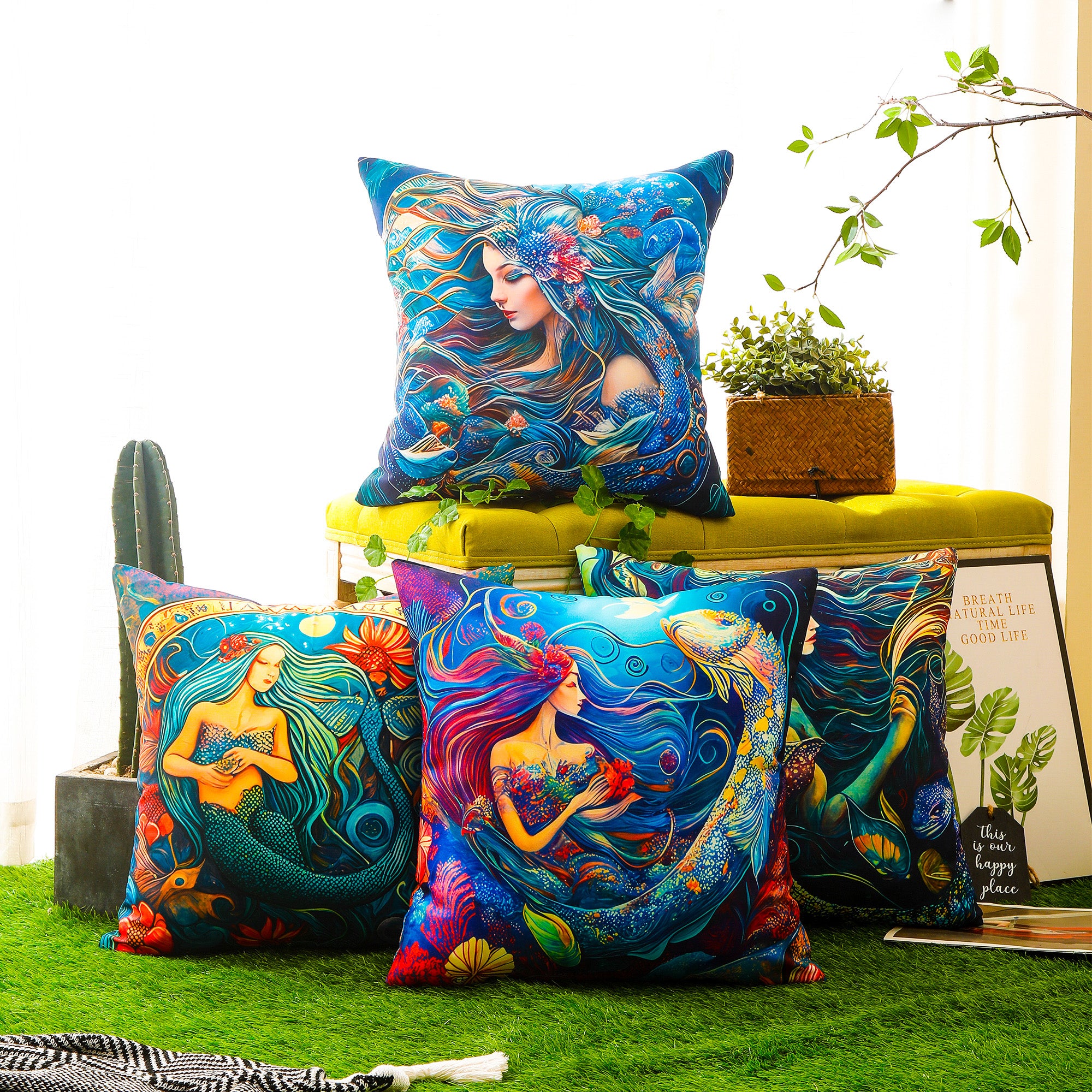 Nautical design water-resistant cushion covers for patio and garden furniture