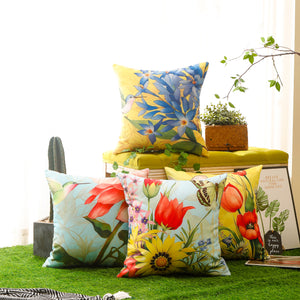 Elegant nature-inspired cushion cover featuring vibrant floral and bird designs