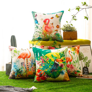 Waterproof and durable bird-themed cushion cover with bright, eye-catching colours.