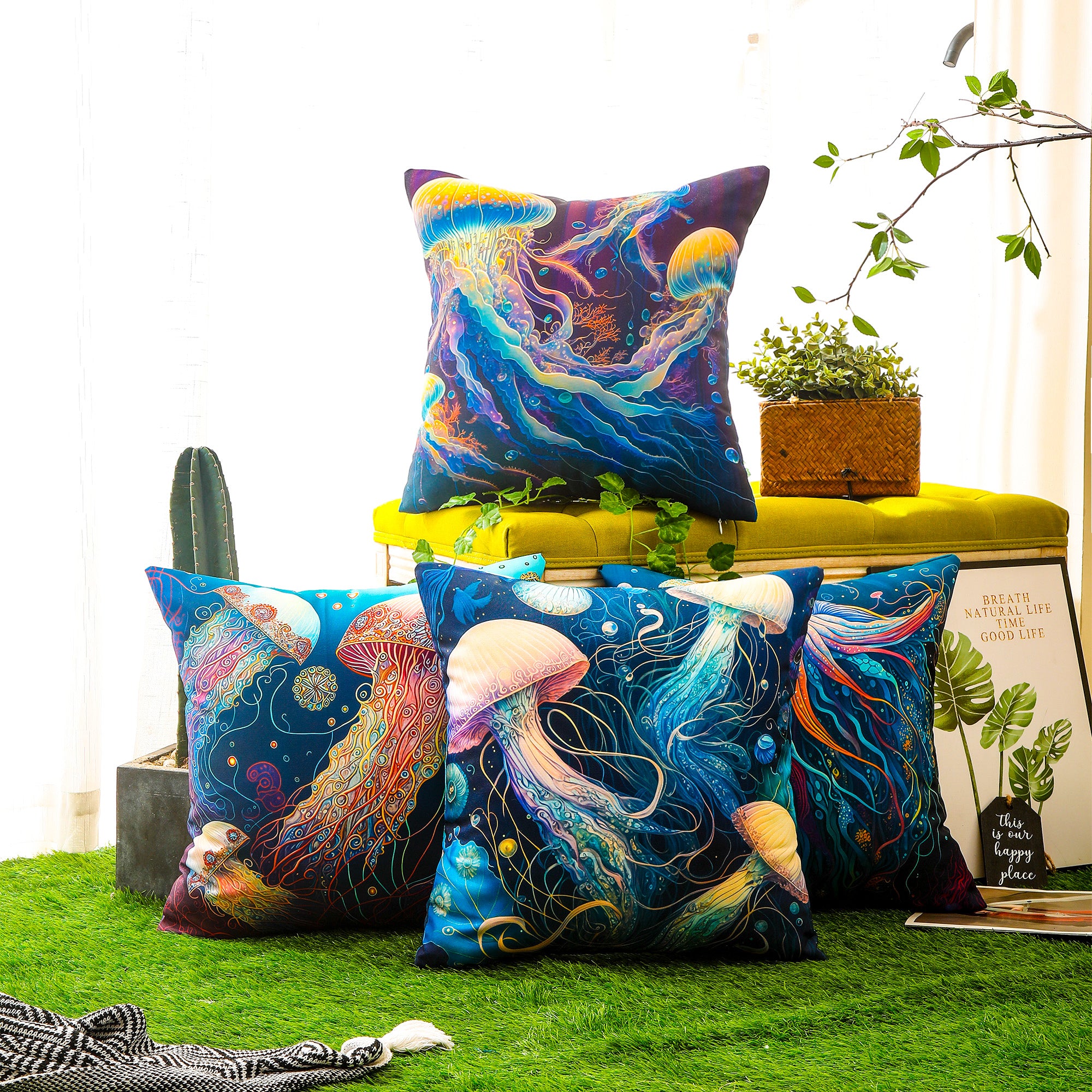 RKAAS HOME waterproof garden cushion covers with marine-themed design - 45x45 cm