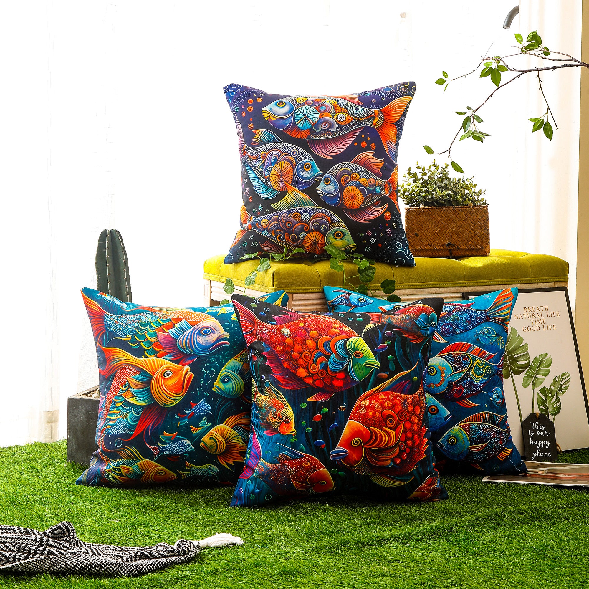 Nautical ocean-inspired waterproof cushion covers for outdoor and patio decor